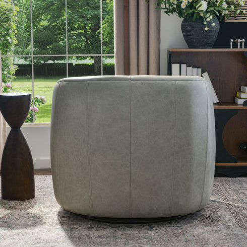 Ashlie Leather Swivel Barrel Chair - Comfy Swivel Chair | Accent Swivel Chairs | Kinwell Furniture | Mid Century Swivel Chairs